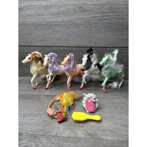 5 Vtg 80's Marchon Enchanted Kingdom Princess Horse Lot Pink White Accessoires